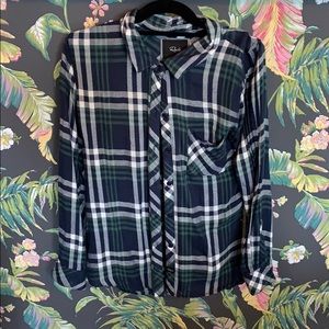 Rails blue and green button down flannel Medium